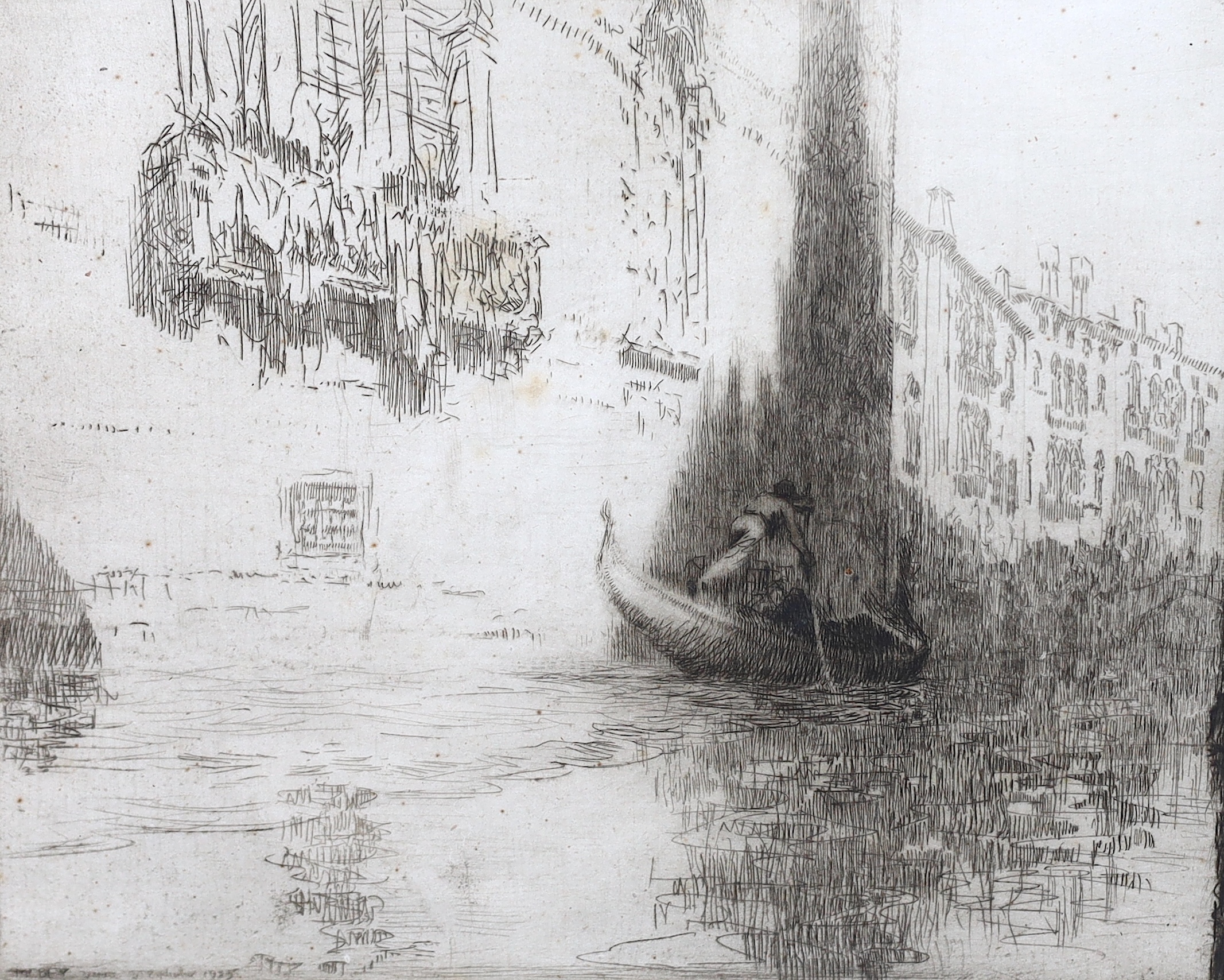 James McBey (Scottish, 1883-1959), dry point etching, 'The Passing Gondola', signed in ink and numbered XXVI, 21 x 26.5cm. Condition - fair